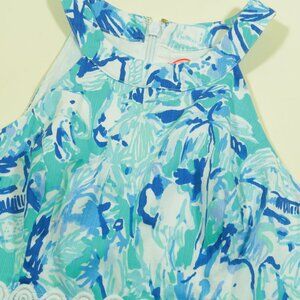 Lilly Pulitzer Ashlyn Shift Dress Womens 0 Blue Lined Floral Motif Cotton Midi